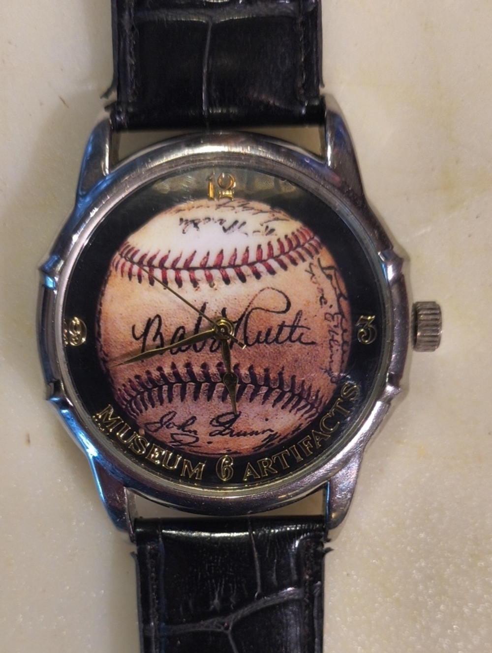 Men's Museum Artifacts Baseball Face Watch in Black Babe Ruth Super Cool!